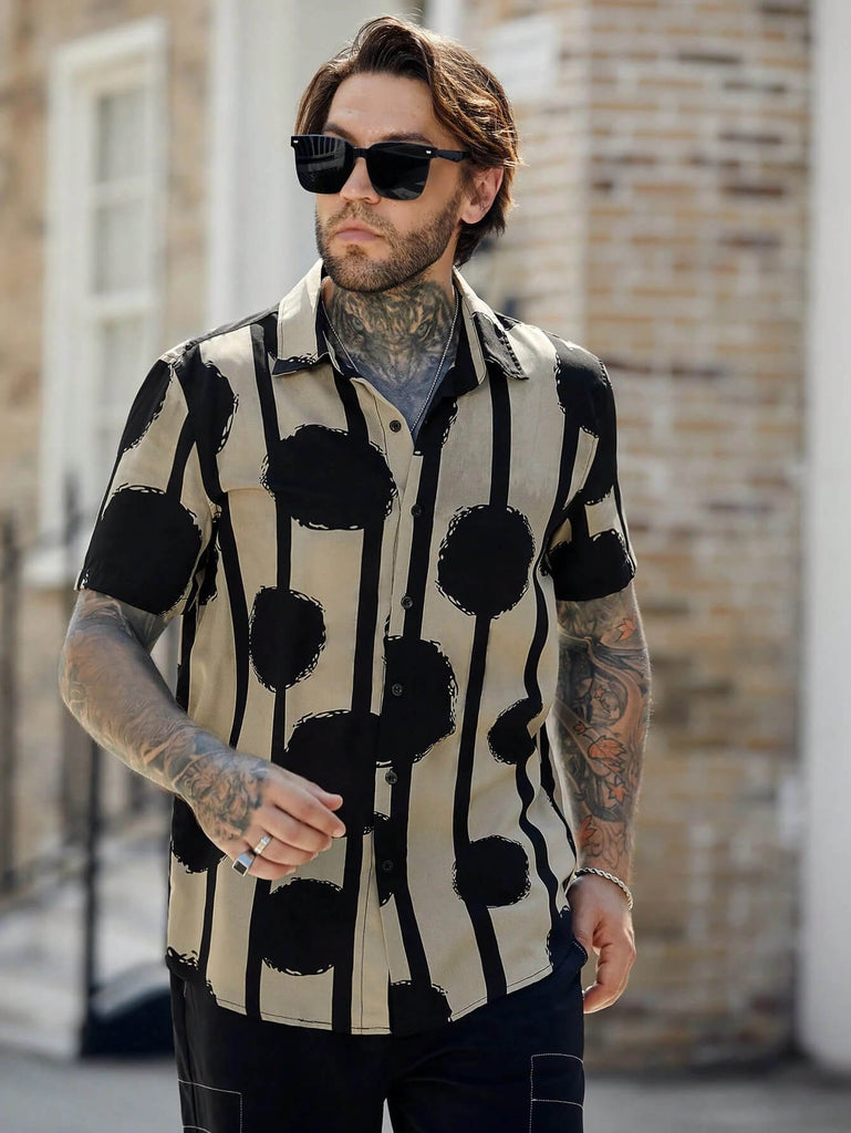 Men Striped & Polka Dot Print Shirt