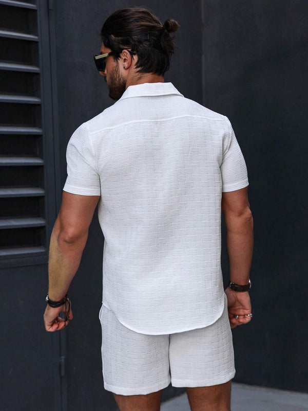 Men White Slight Stretch Short Sleeve Co-Ords