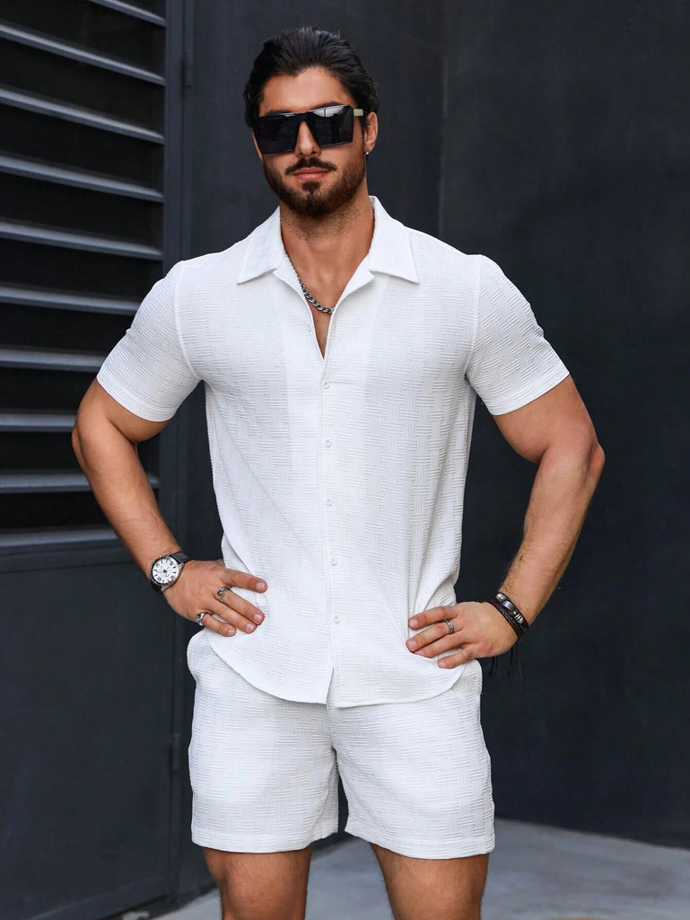 Men White Slight Stretch Short Sleeve Co-Ords