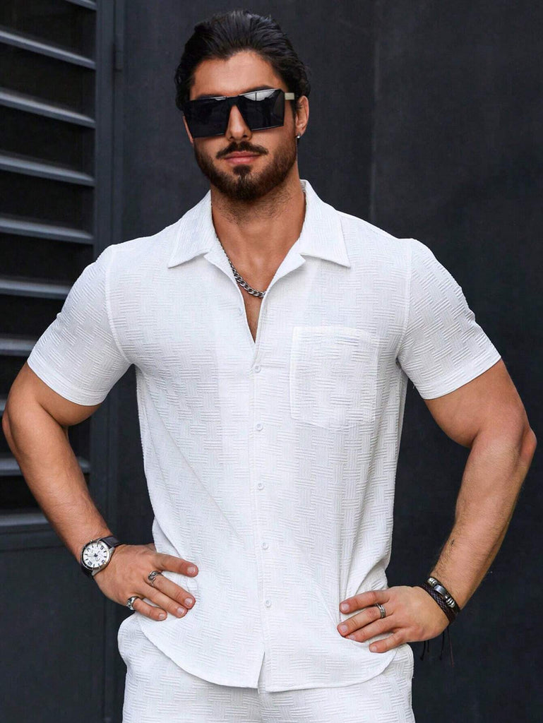 Men White Slight Stretch Short Sleeve Shirt