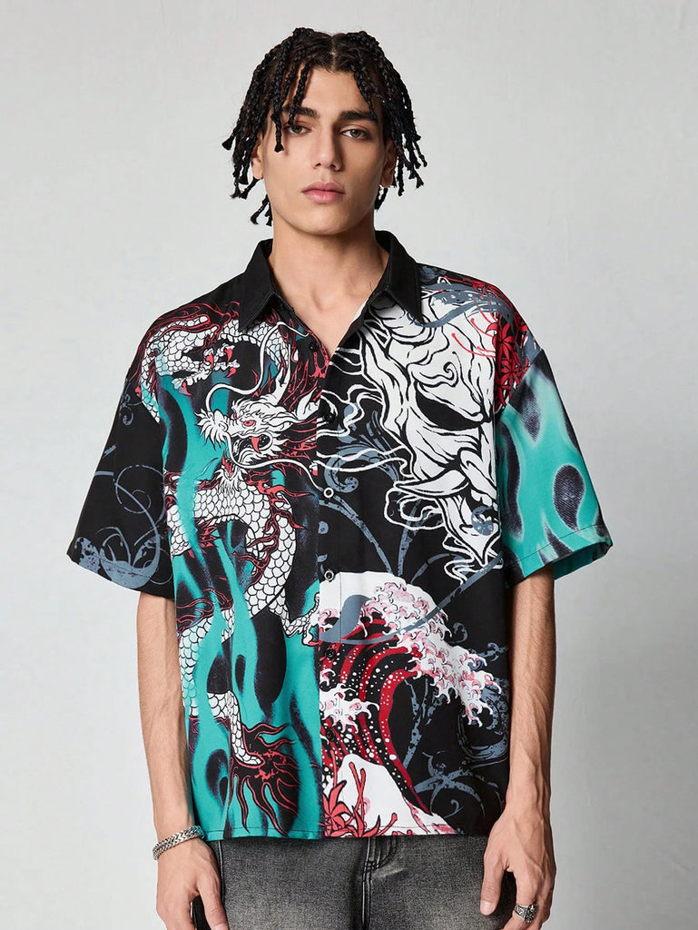 Men's Anime Dragon Printed Shirt