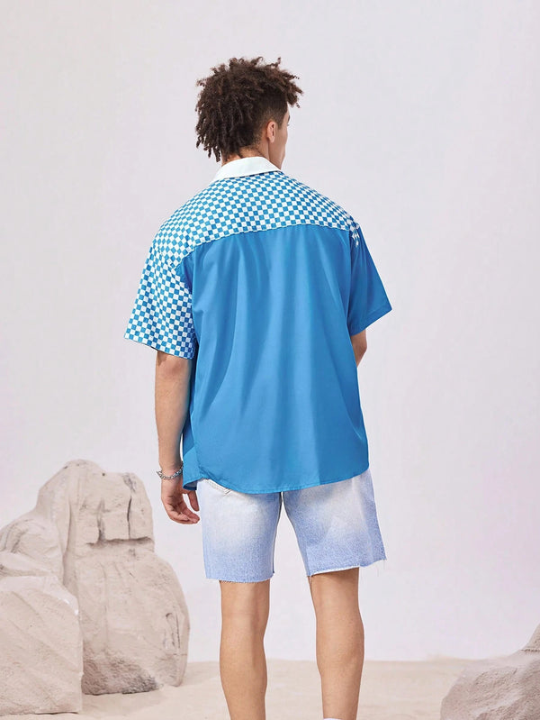 Men's Cartoon & Patchwork Checkerboard Printed