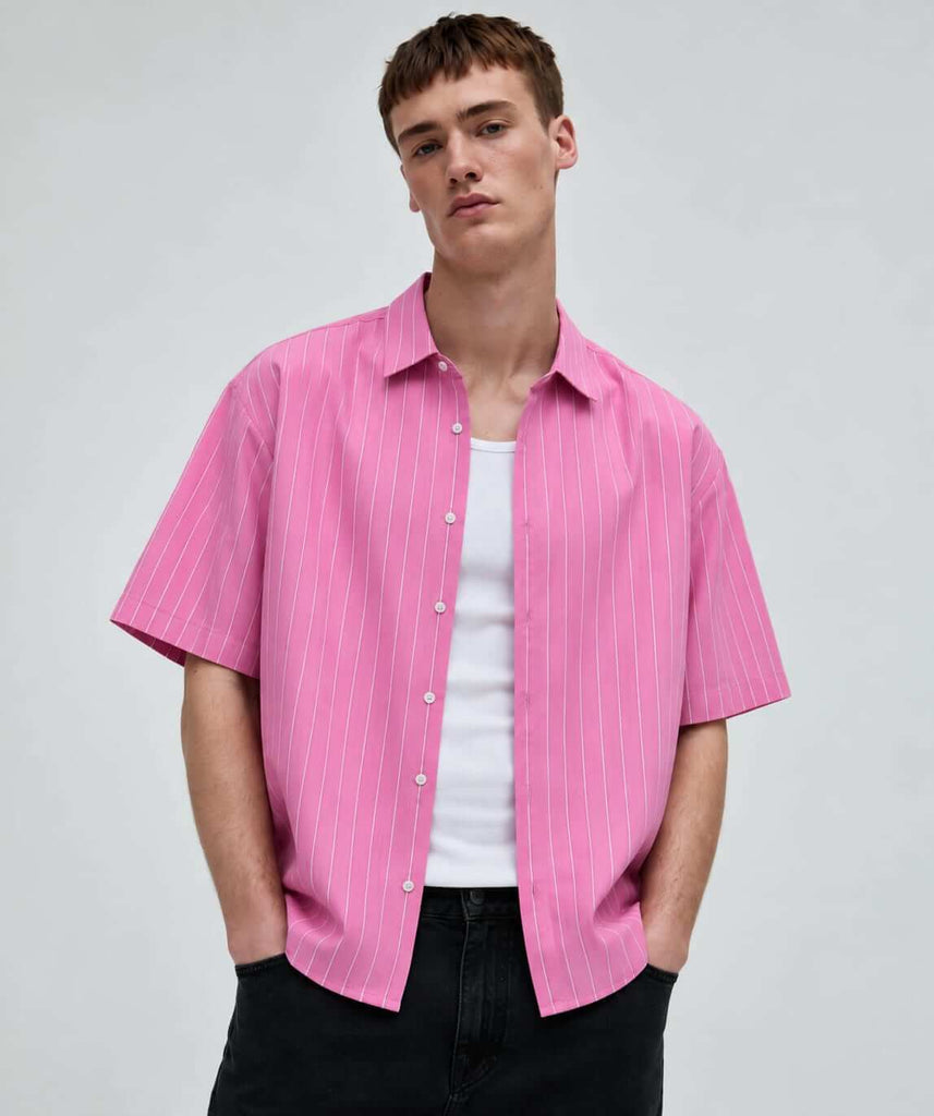 Men's Casual Loose Striped Short Sleeve Shirt