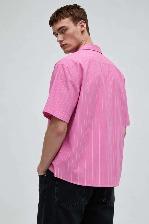 Men's Casual Loose Striped Short Sleeve Shirt