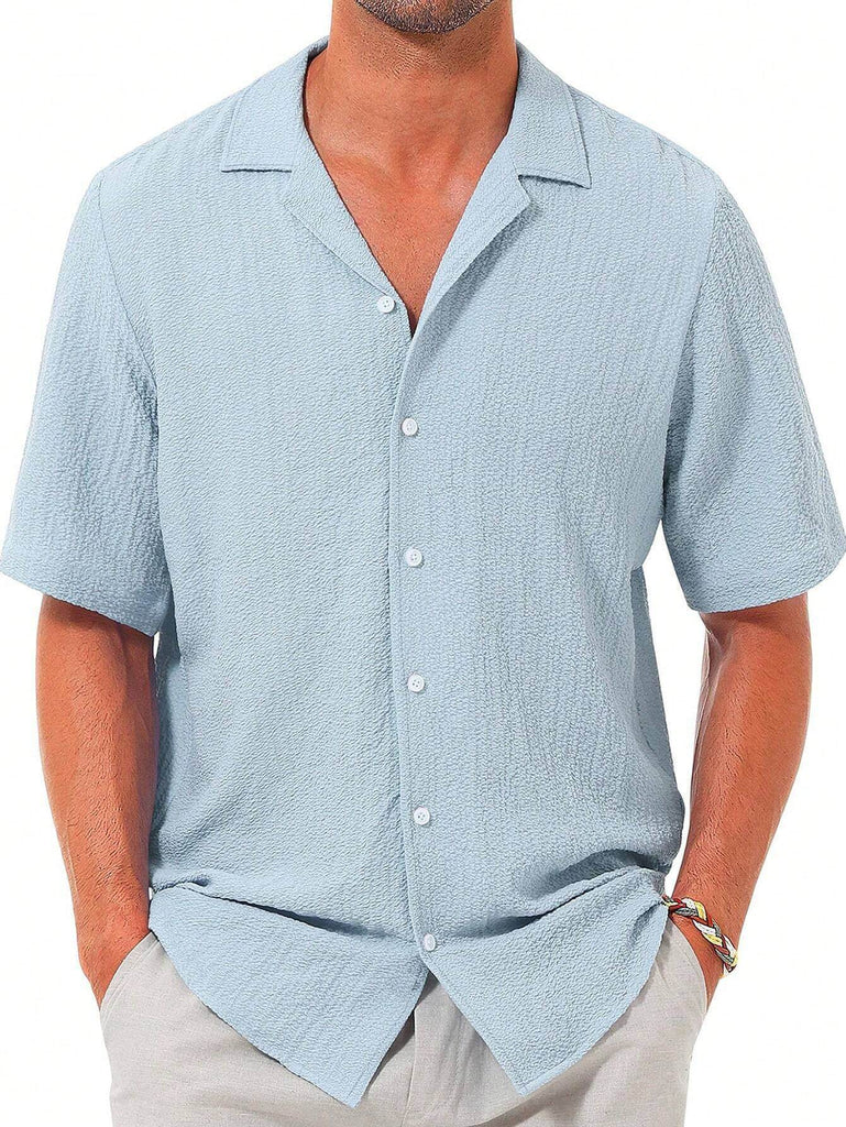 Men's Casual Solid Color Textured Short Sleeve Shirt