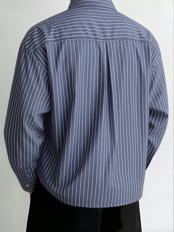 Men's Charcoal Grey Pinstripe Long Sleeve Shirt 