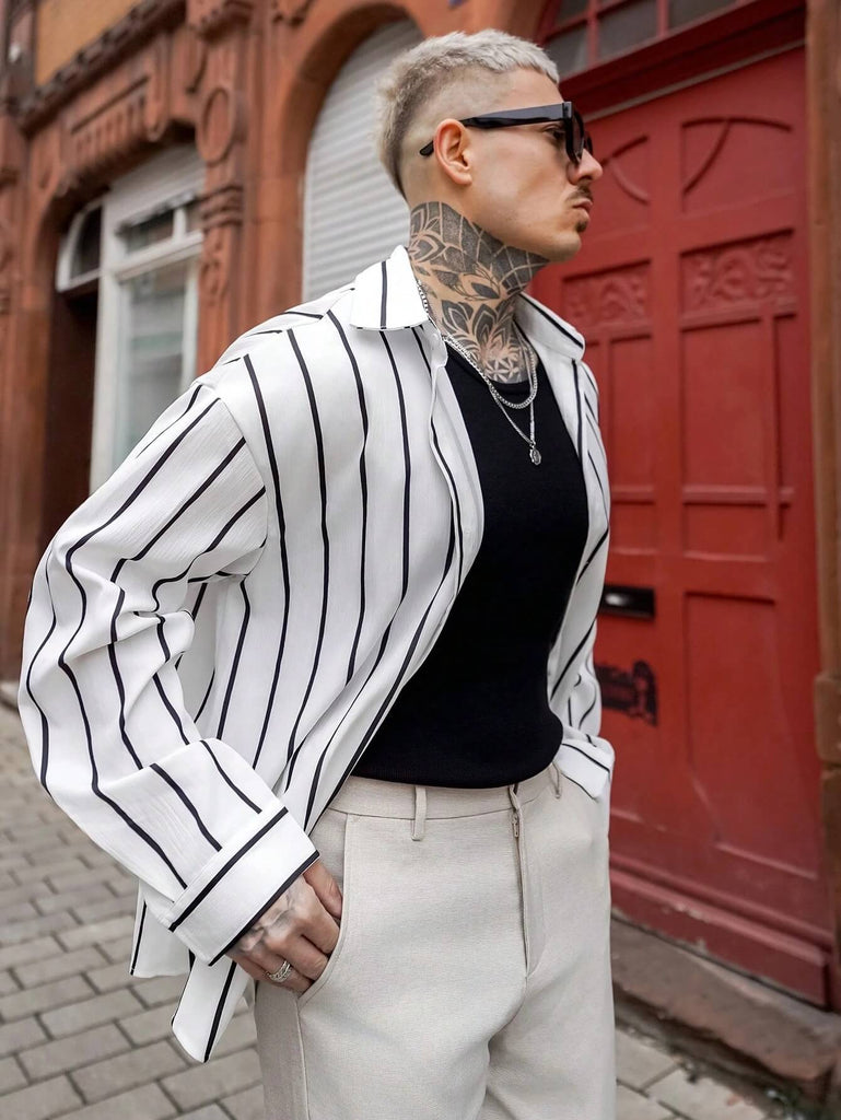 Men's Classic Stripe Long Sleeve Old Money Style Shirt
