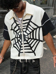 Men's Contrast Color Spider Web Print Zipper Shirt – Roar Fox