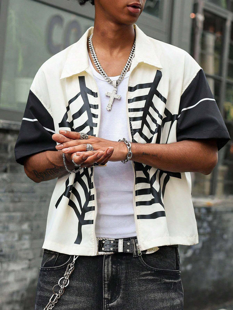 Men's Contrast Color Spider Web Print Zipper Shirt – Roar Fox