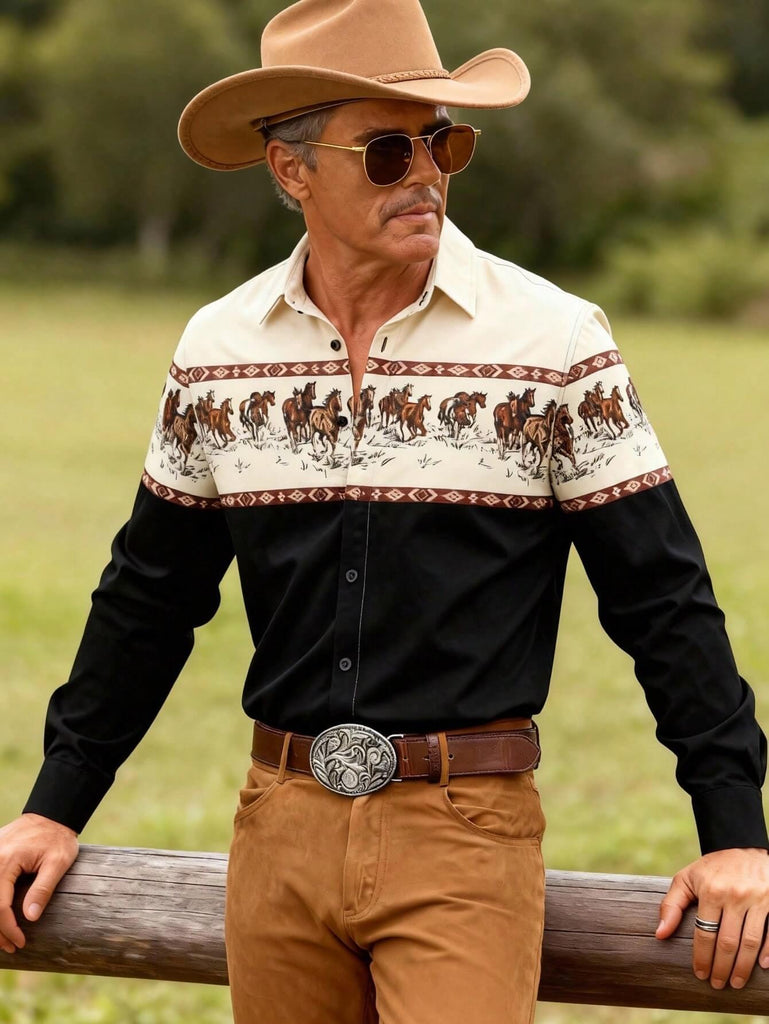 Men's Contrast Color Spring Outdoor Long Sleeve Shirt 