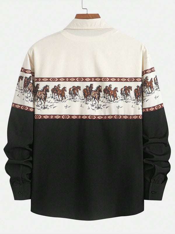 Men's Contrast Color Spring Outdoor Long Sleeve Shirt 