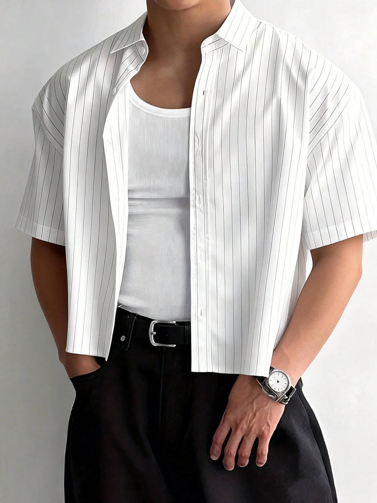 Men's Cotton Casual Striped Short Sleeve Shirt For Summer
