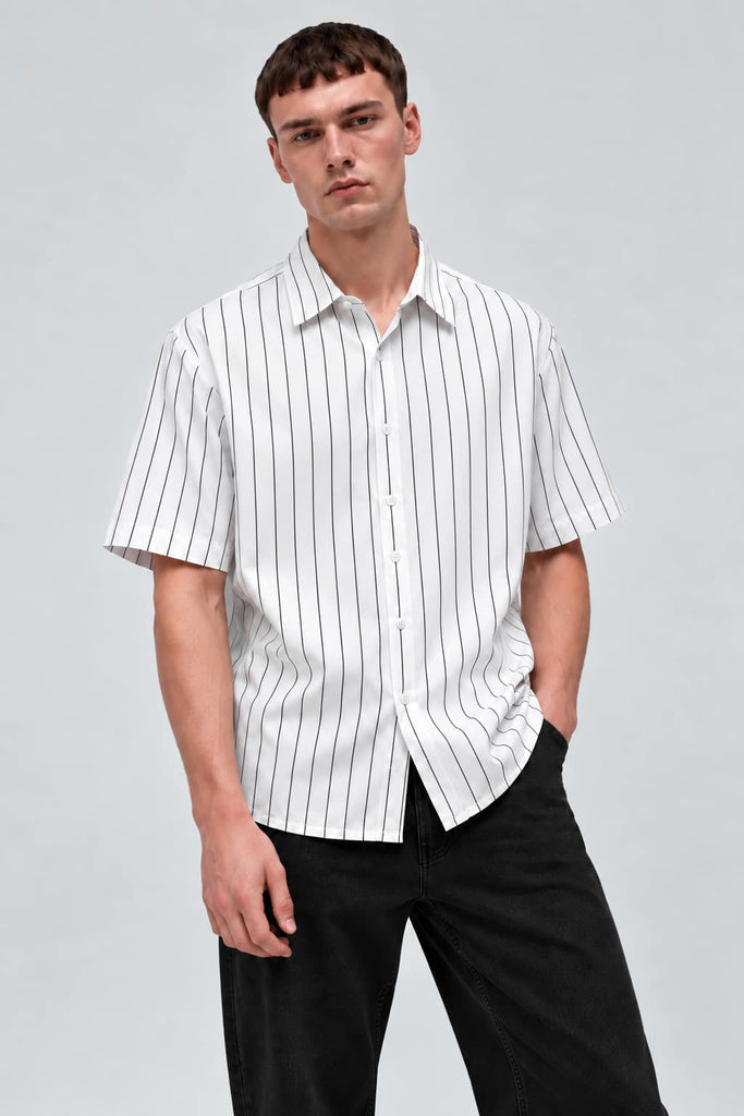 Men's Cotton Casual Striped Short Sleeve Shirt For Summer
