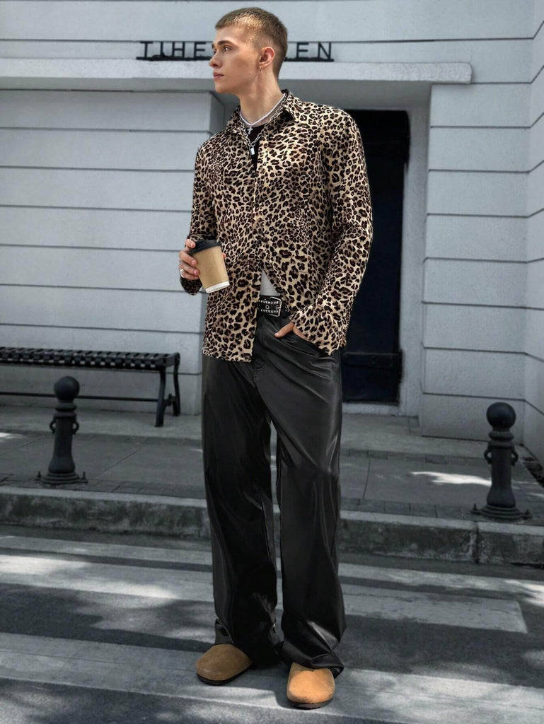 Men's Cotton Leopard print Long Sleeve Shirt