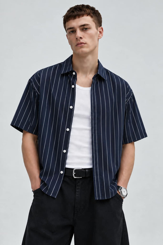 Men's Cotton Striped Short Sleeve Shirt