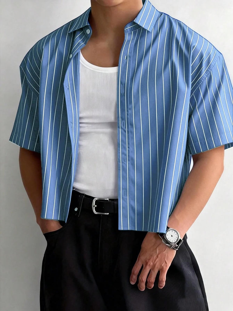 Men's Cotton Striped Short Sleeve Spring Summer Shirt 