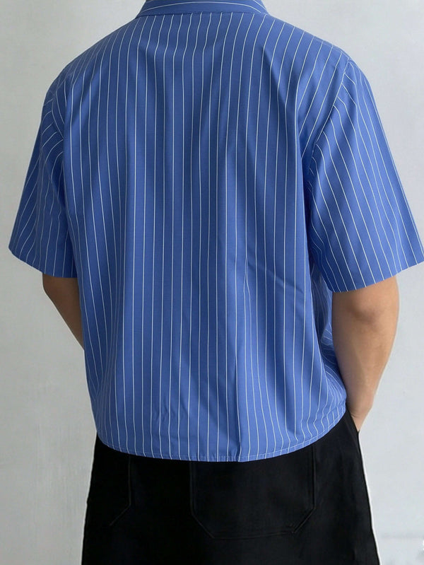 Men's Cotton Striped Short Sleeve Spring Summer Shirt 
