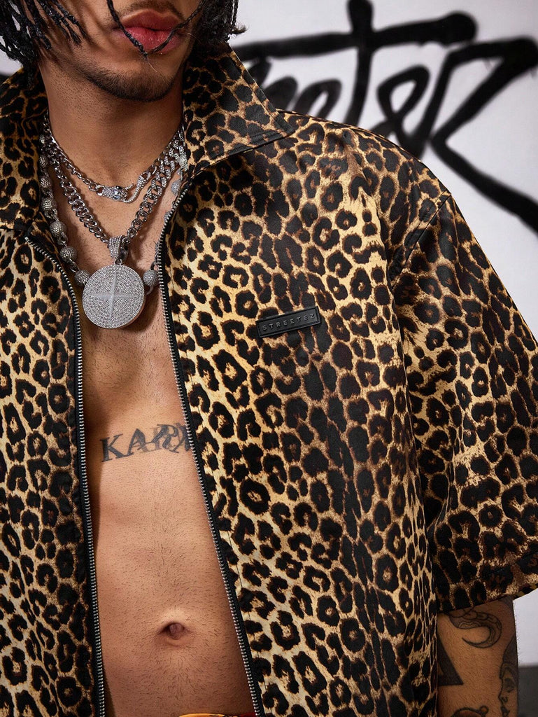 Men's Yellow Leopard Print Front Zipper Shirt – Roar Fox