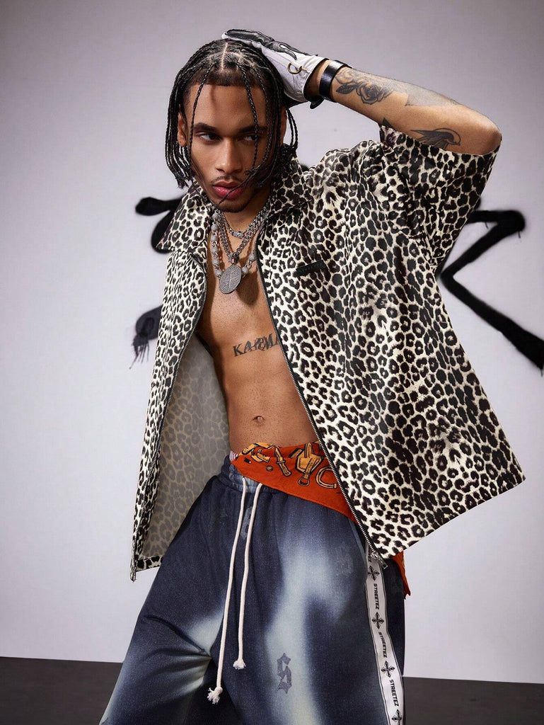 Men's Leopard Print Zip-Up Shirt – Roar Fox