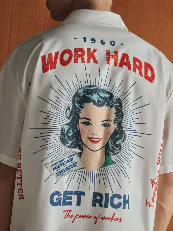 Men's Letter Print Short Sleeve Single-Breasted