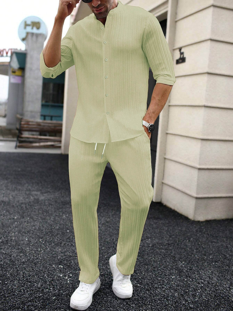 Men's Light Parrot Mid Sleeve Shirt and Drawstring Waist Pants Set