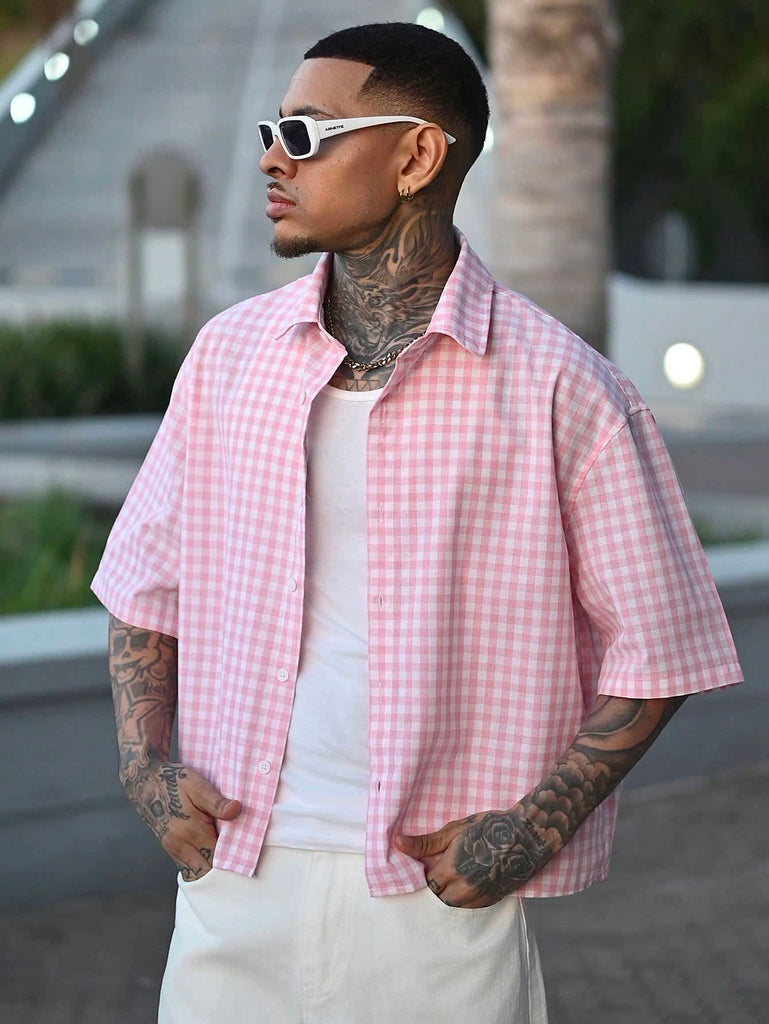 Men's Pink Gingham Short Sleeve Shirt 