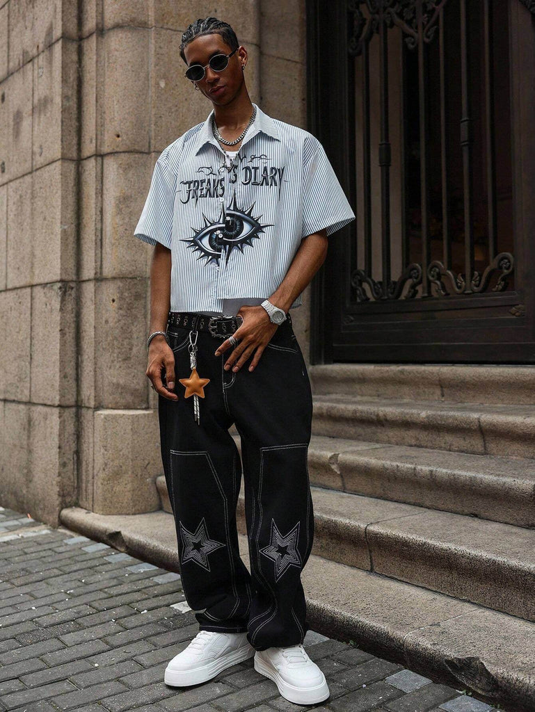 Men's Preppy Style,Featuring A High-Street Hip-Hop Oversized