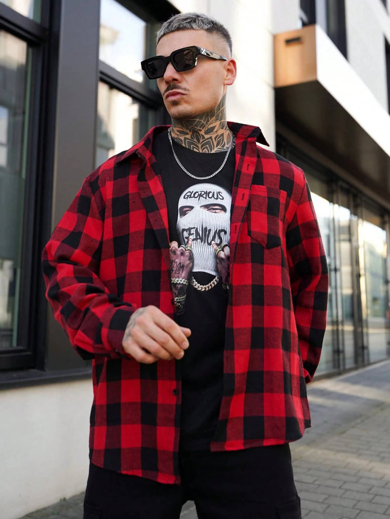 Men's Red & Black Buffalo Check Long Sleeve Shirt 