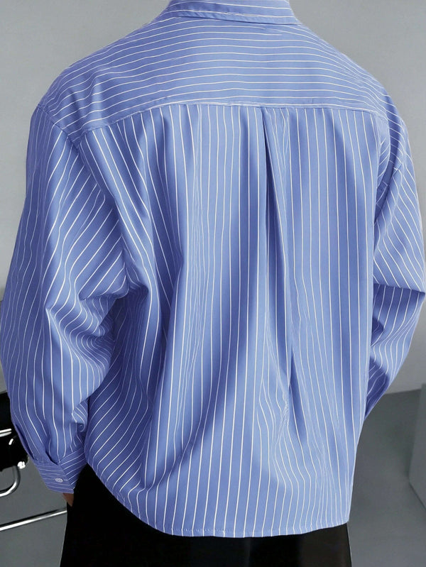 Men's Sky Blue Pinstripe Long Sleeve Shirt 