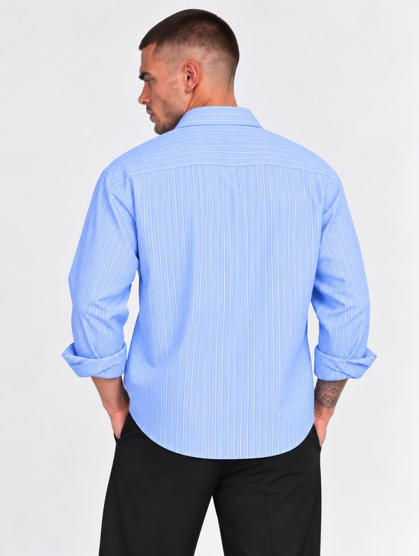 Men's Sky Blue Pinstripe Long Sleeve Shirt