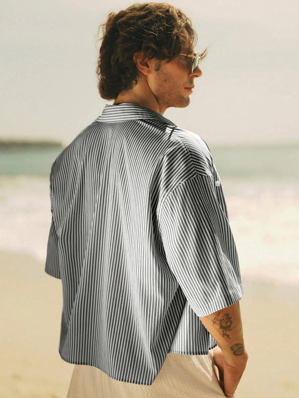 Men's Striped Cotton Short Sleeve Casual Shirt