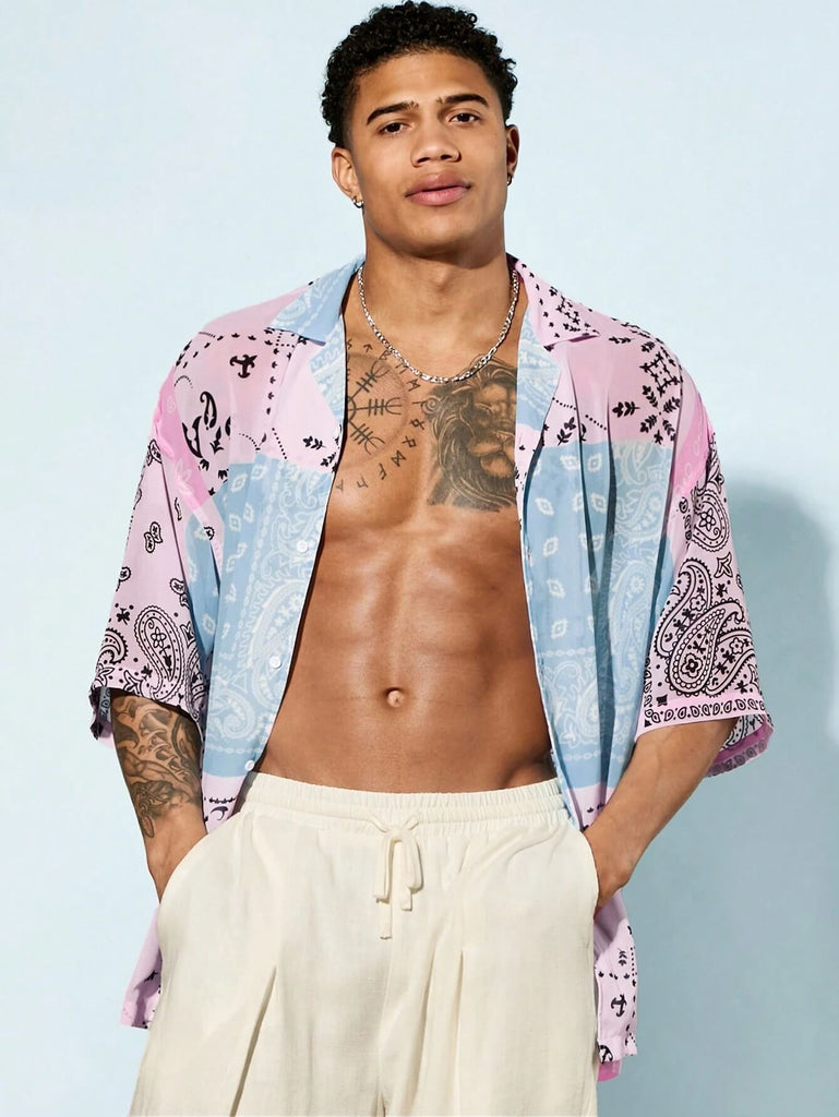 Men's Paisley Print Summer Beach Short Sleeve Shirt