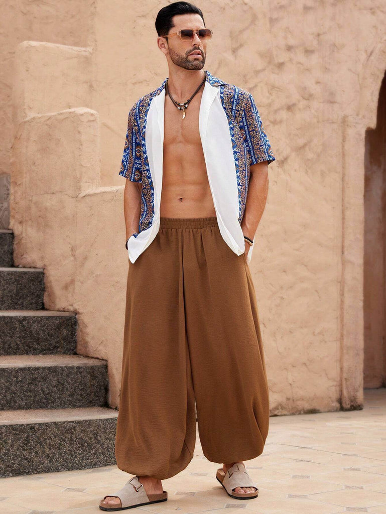 Men's Summer Geometric Printed Casual Shirt Patchwork Design