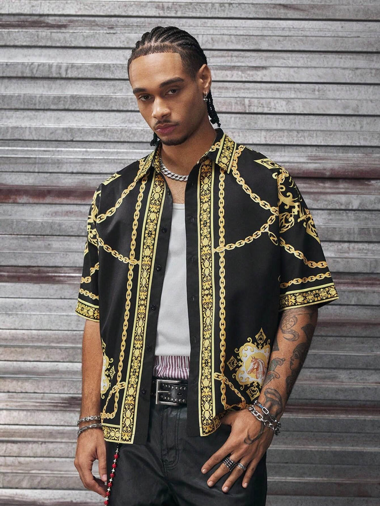 Men's Summer Vacation Casual Chain Print Shirt