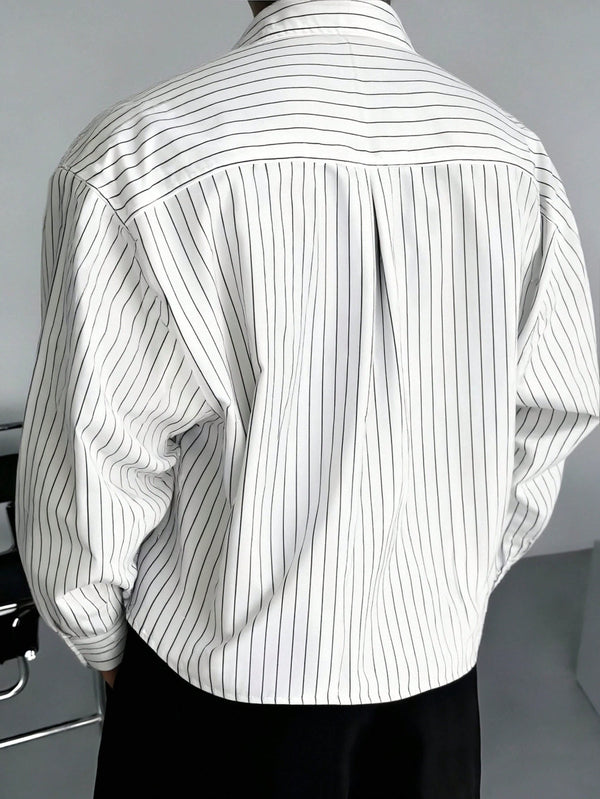 Men's White Pinstripe Long Sleeve Shirt 