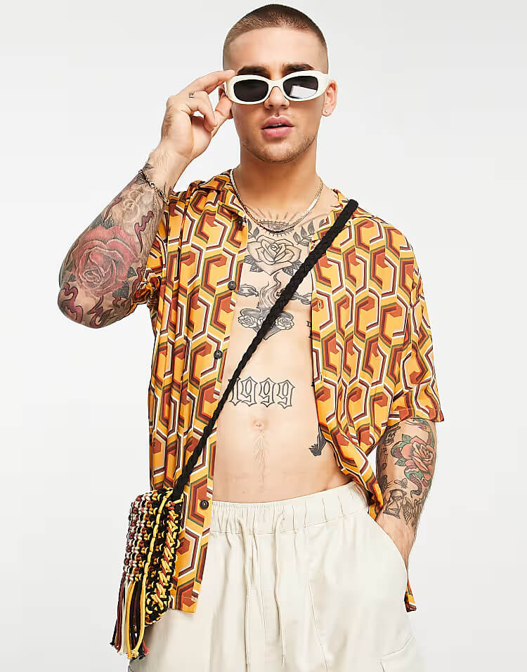 Orange Geometric Printed Shirt