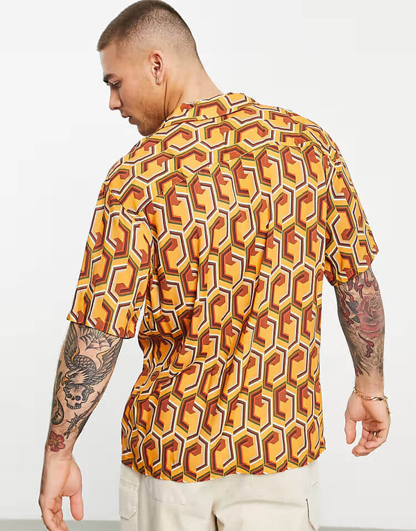 Orange Geometric Printed Shirt