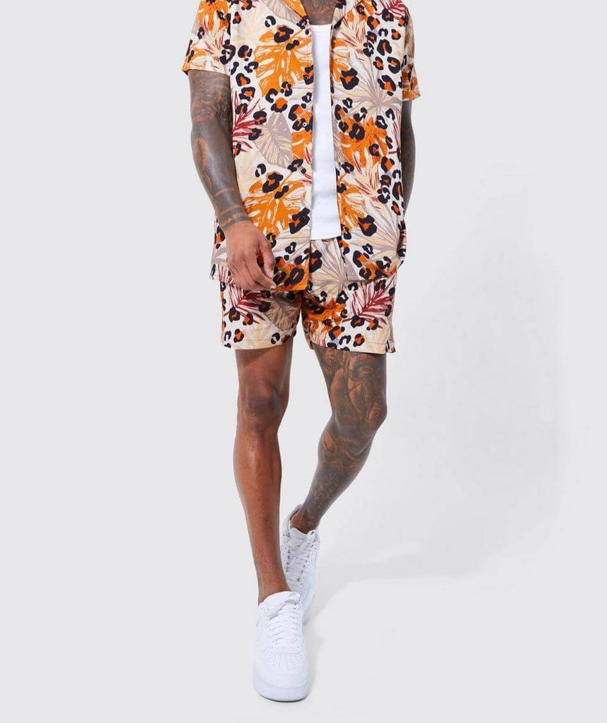 Boxer Shorts For Men - Orange leaf Print