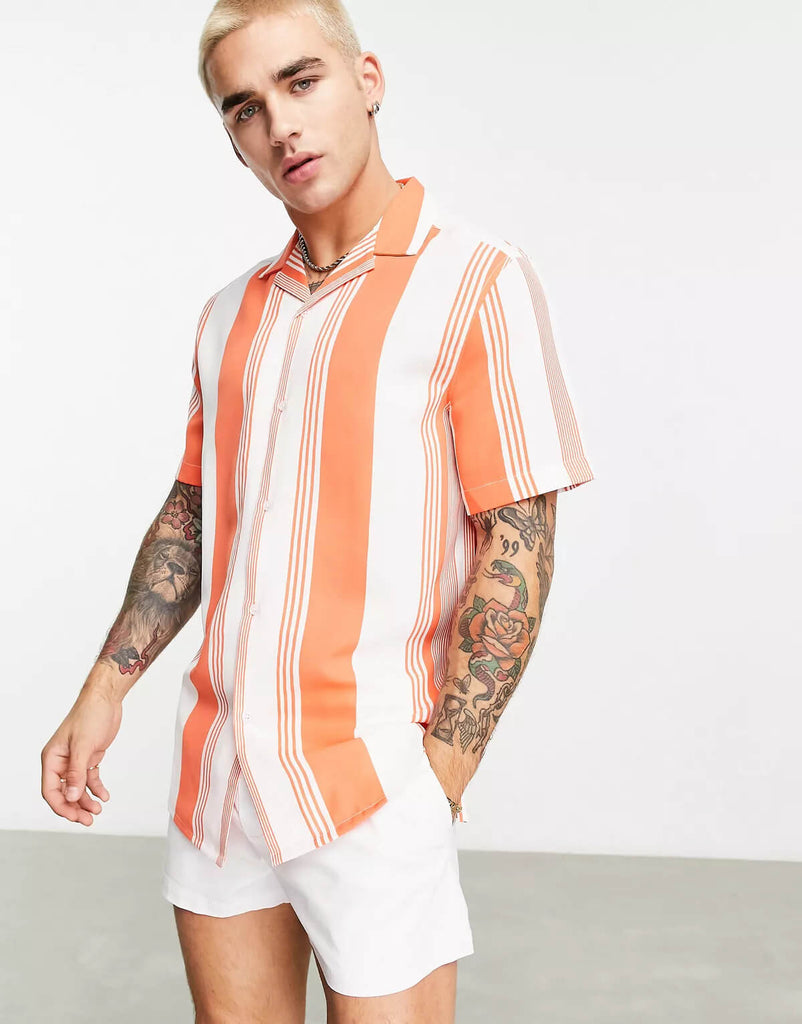 Orange Stripe Revere Shirt