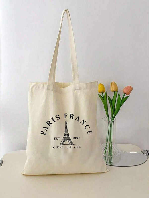 PARIS FRANCE Alphabet Print Pattern Zipper Tote Bag