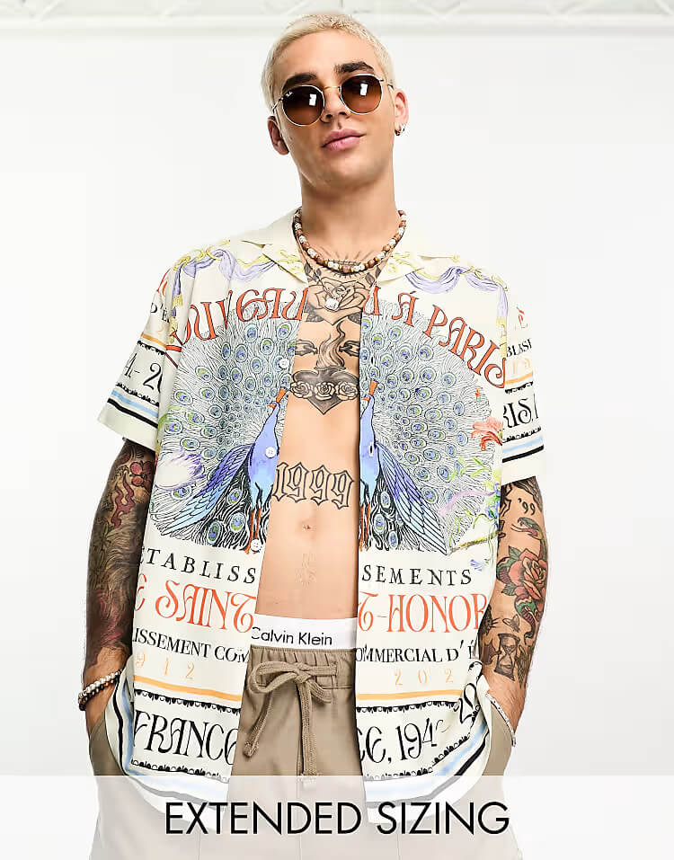 Peacock Placement Relaxed Revere Shirt