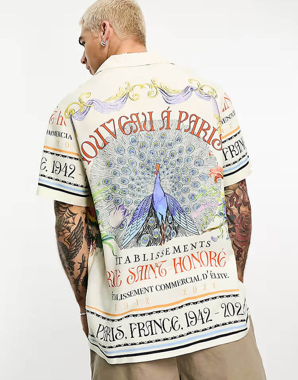 Peacock Placement Relaxed Revere Shirt