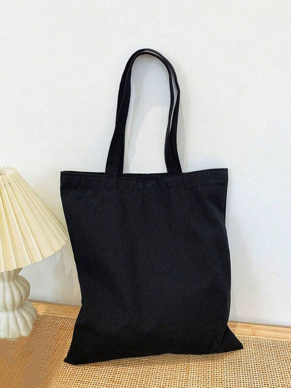 Plain Black Zipper Tote Bag