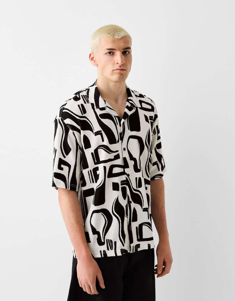 Pleated Abstract Printed Shirt