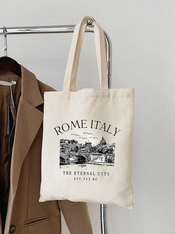 ROME ITALY Alphabet Print Pattern Zipper Tote Bag