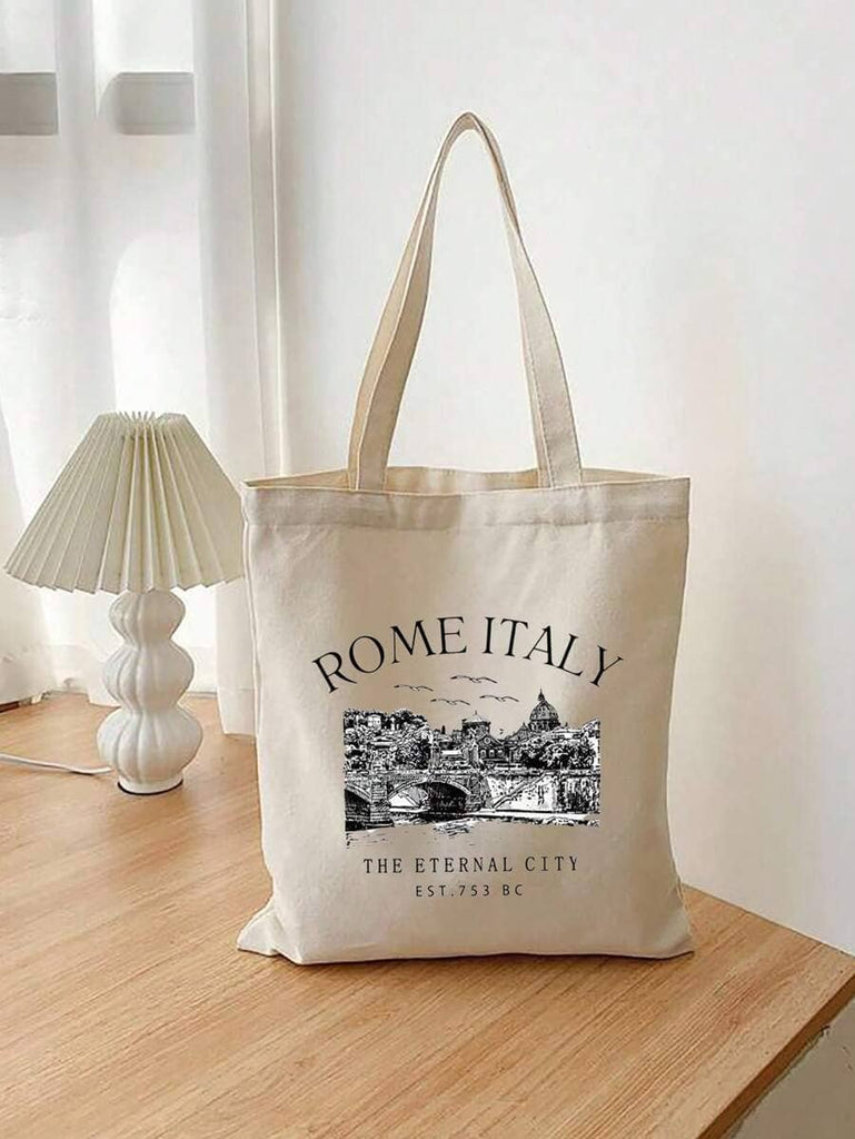 ROME ITALY Alphabet Print Pattern Zipper Tote Bag