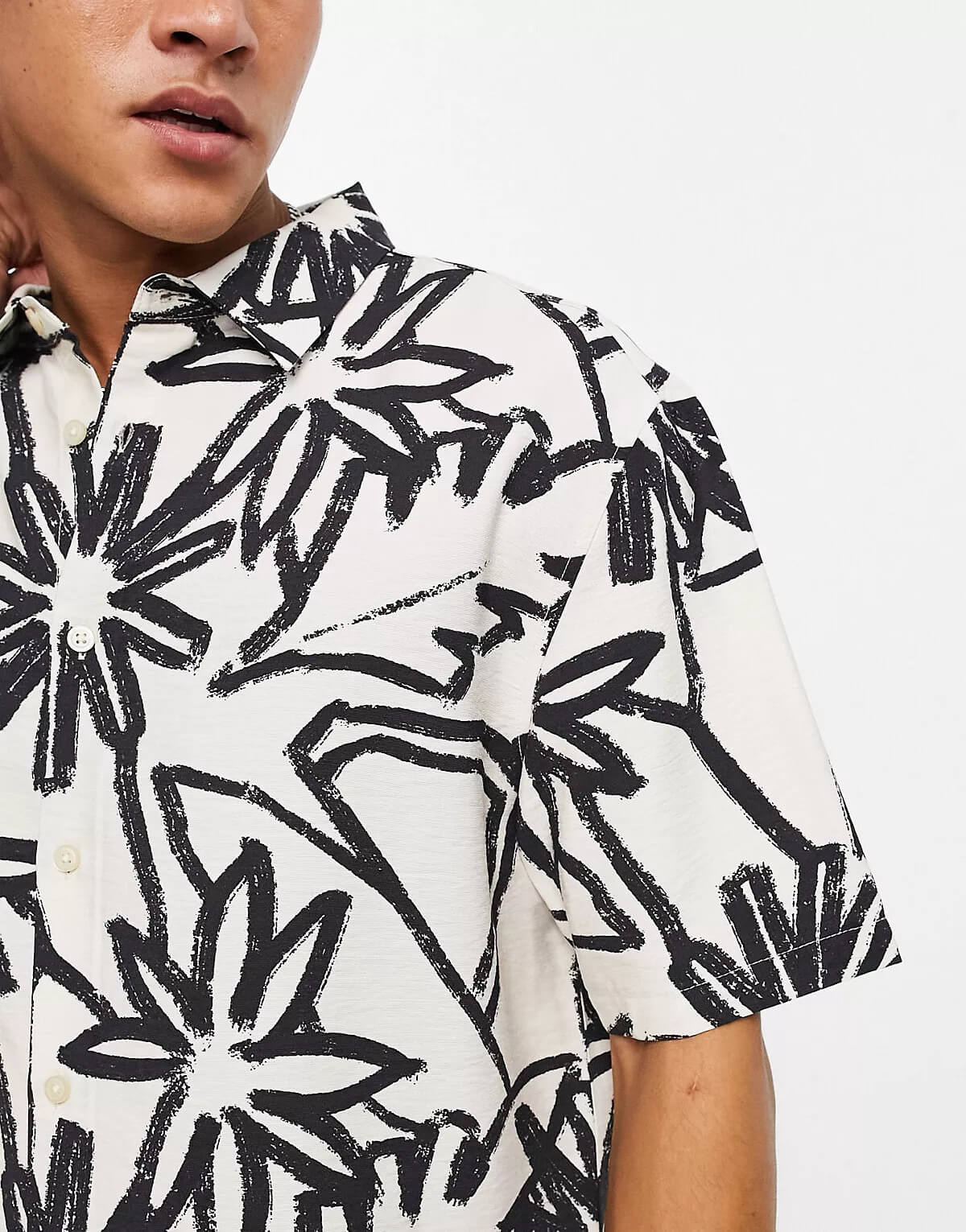 Rustic Monochrome White Floral Printed Shirt – Roar Fox