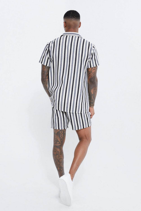 Stone Short Sleeve Revere  Look Stripe Co-Ords