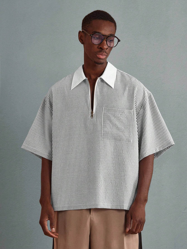 Striped Half Zip Polo Contemporary Design Shirt