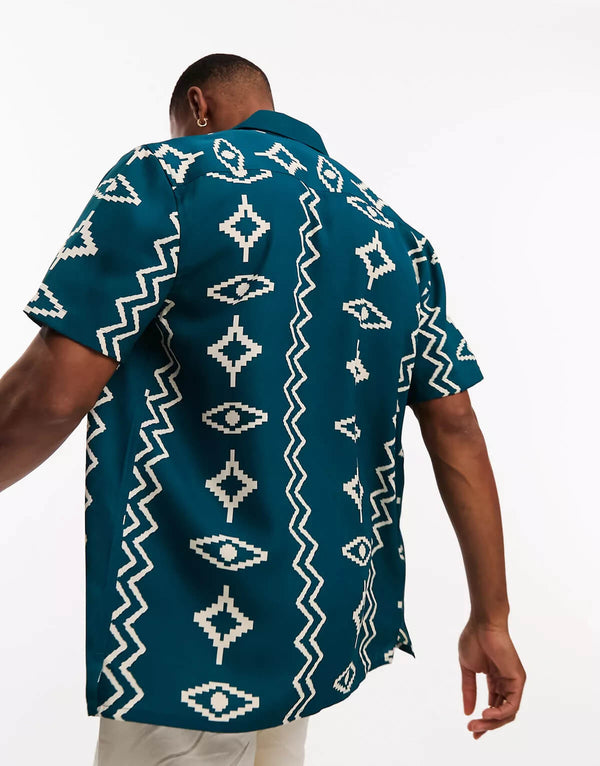 Teal Aztec Printed Shirt